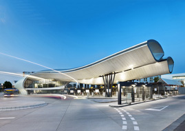 The new futuristic bus station at Slough featuring Technal's curtain walling 